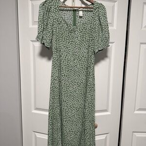 Green Floral Women's Dress with a side slit
